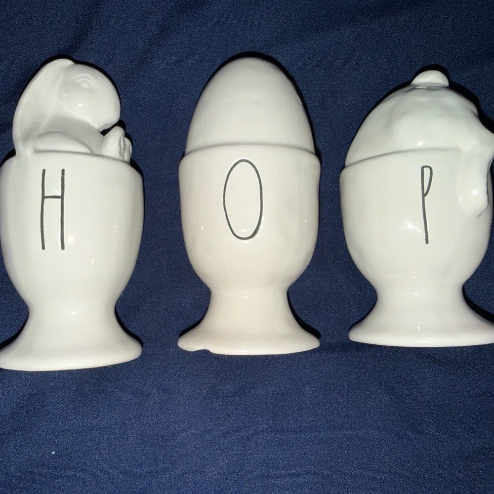 Rae Dunn Artisan Collection Magenta Set 3 Bunny Egg Cups HOP Easter Holiday
